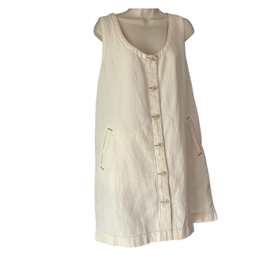 Faherty Malibu Mini Dress Linen Denim Whitecliff Wash Organic Cotton Linen L